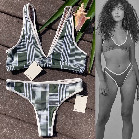 ACACIA Set - Piped Elliot Sporty Komala Bikini Top & Flynn Thong Bottoms - L